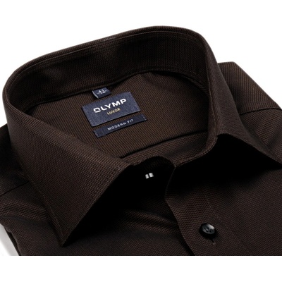 Olymp Modern Fit košile s vetkaným vzorem hnědá