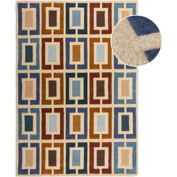 Flair Rugs Ръчно изработен вълнен килим в син и оранжев цвят 80x150 cm Retro Blocks - Flair Rugs (503119376497)