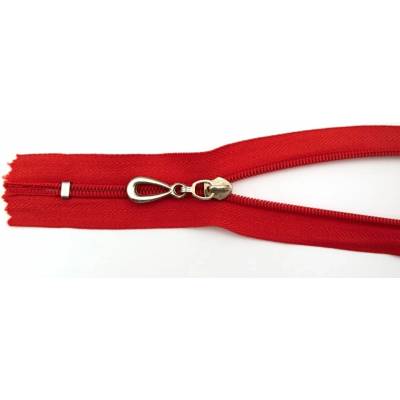 Špirálový zips č. 5 - nedeliteľný - červený so striebornou slzou - dĺžka 16 cm