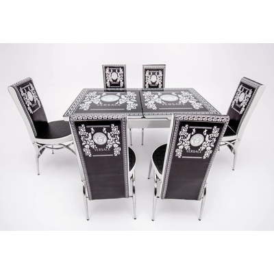 Трапезен комплект Верса черно и бяло, трапезна маса с 6 броя столове