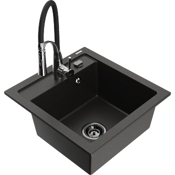 Mexen Vito гранитна мивка с една камера с кухненски смесител Aster, черен/златен металик- 6503-75-73450-07-B (6503-75-73450-07-B)