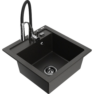 Mexen Vito гранитна мивка с една камера с кухненски смесител Aster, черен/златен металик- 6503-75-73450-07-B (6503-75-73450-07-B)