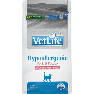 Vet Life Hypoallergenic Pork & Potato - Пълноценна хипоалргенна храна за котки