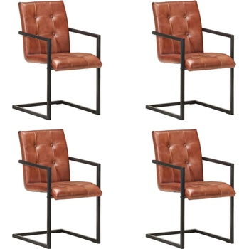 vidaXL Конзолни трапезни столове, 4 бр, кафяви, естествена кожа (3059815)