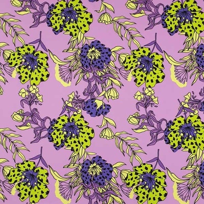 Satén N6208 lila, fialovo-žltozelené kvety, š.145