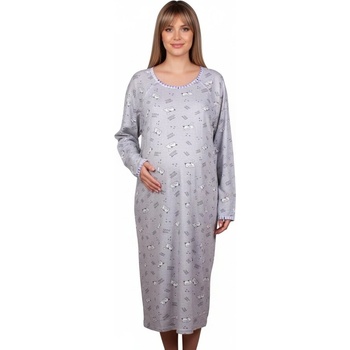 Макси нощница за кърмене с дълъг ръкав котета и лилав кант