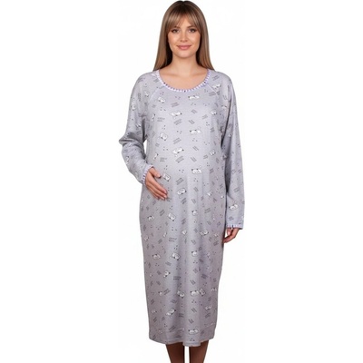 Макси нощница за кърмене с дълъг ръкав котета и лилав кант