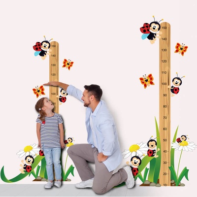 INSPIO Samolepka na zeď - Metr na zeď s beruškami (150 cm) zvířata, dětský metr rudá, hnědá, plnobarevný motiv rozměry 110x90 – Zboží Dáma