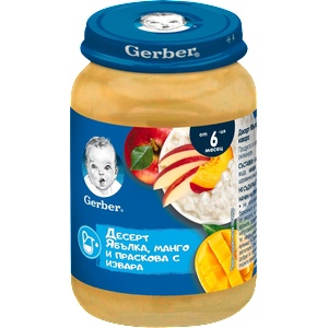 Gerber Пюре ябълка, манго и праскова с извара, от 6+ м. , 190 g (3104874)