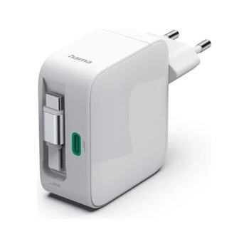 Hama Бързо зарядно, 65 W, GaN, 2x USB-C, с разтегателен кабел 0.7м, бял (HAMA-201957)