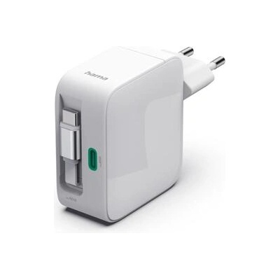Hama Бързо зарядно, 65 W, GaN, 2x USB-C, с разтегателен кабел 0.7м, бял (HAMA-201957)