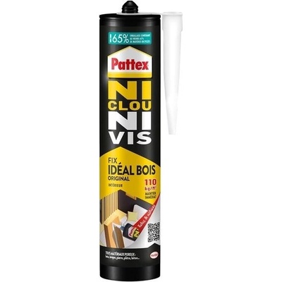 Pattex bez hřebíků bez šroubů | Fix Idéal Bois (380 g kartuše) – Fixační lepidlo s okamžitým