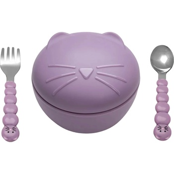 Melii Детски комплект за хранене от 3 части Меlii - Коте, лилав (ML12610)