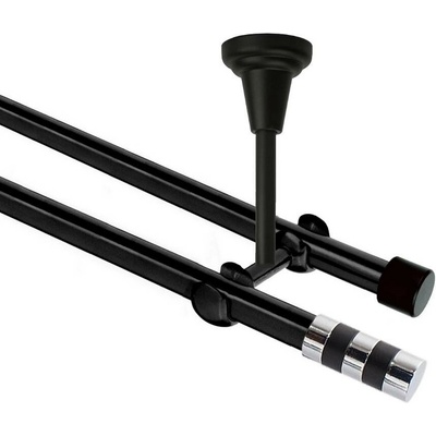 OK-GarnýžeCZ Garnýž kovová dvouřadá 19mm Sigma černá 180 cm do stropu / na tunýlek - bez kroužků