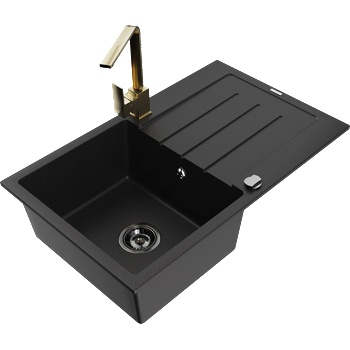 Mexen Bruno гранитна мивка с 1 отделение и отцедник и кухненски смесител Rita, черен - 6513-77-670300-50-B (6513-77-670300-50-B)