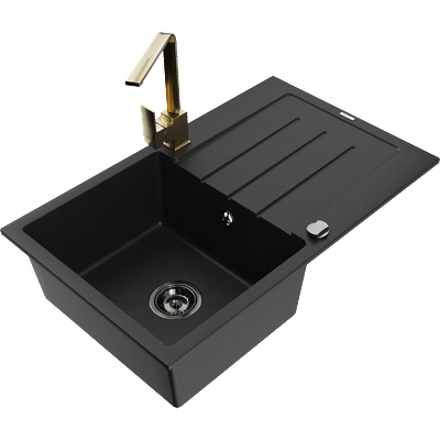 Mexen Bruno гранитна мивка с 1 отделение и отцедник и кухненски смесител Rita, черен - 6513-77-670300-50-B (6513-77-670300-50-B)