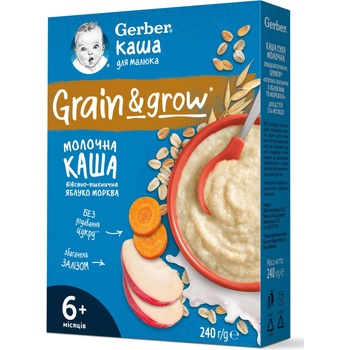Nestle Овесено-пшенична млечна каша Nestle Gerber - С ябълка и морков, 6м+, 240 g (12566161)