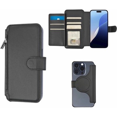 4smarts Universal Magnet Wallet CoinCaddy L - универсален кожен калъф, тип портфейл с MagSafe за смартфони до 6.1 инча (черен)