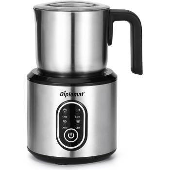 DIPLOMAT Кана за мляко на пяна Diplomat DMF-777S, 500W, От неръждаема стомана, Прозрачен капак, Магнитни бъркалки и диск, Звуков сигнал, Инокс (KT-1004863)
