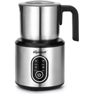 DIPLOMAT Кана за мляко на пяна Diplomat DMF-777S, 500W, От неръждаема стомана, Прозрачен капак, Магнитни бъркалки и диск, Звуков сигнал, Инокс (KT-1004863)