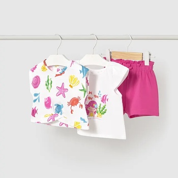 Mayoral Сет къс панталон фуксия и 2 тениски морско дъно за мини момиче Майорал