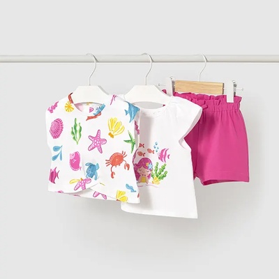 Mayoral Сет къс панталон фуксия и 2 тениски морско дъно за мини момиче Майорал