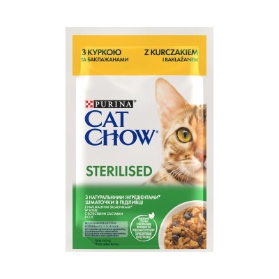 Cat Chow Cat chow Стерилизирана котешка храна с пилешко месо и патладжан в сос 85 г