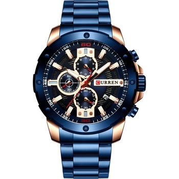 Curren Мъжки часовник Curren Kathos, Хронограф, Неръждаема стомана, Кварцов, Син/Розово злато (CURREN-8336-BLUE-ROSEGOLD)