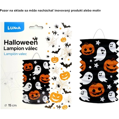LUMA Halloween papierový lampión - valec, priemer 15cm, motív duch