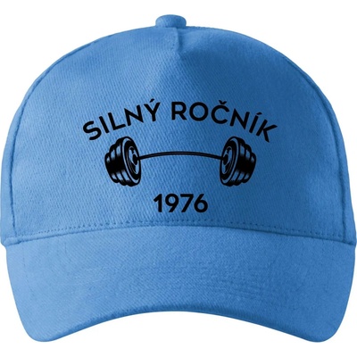 Silný ročník Letopočet 1976 se zahnutým kšiltem a mosaznou sponou Azurově modrá