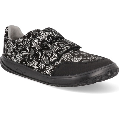 Jonap Barefoot detské tenisky Nella black-white flowers kvetiny čierno-biele
