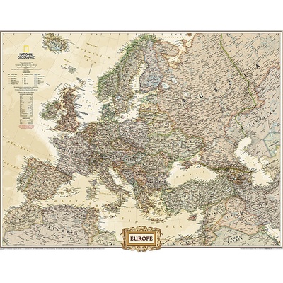 Evropa National Geographic Executive - nástěnná mapa 117 x 92 cm, lamino + 2 lišty