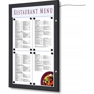 Showdown Displays Menu vitrína 4 x A4 ,LED lišta, v černé barvě RAL9005