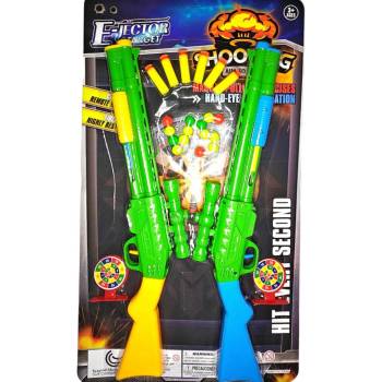 Image 1 of Armtoys ДЕТСКИ КОМПЛЕКТ 2 ПУШКИ-ПОМПИ С ТОПЧЕТА И МЕКИ ПАТРОНИ НА КАРТОН