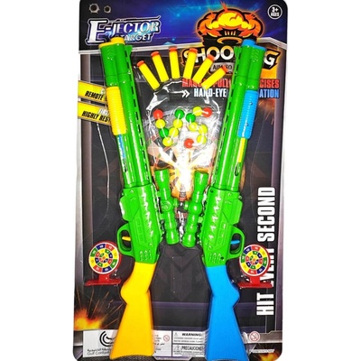 Armtoys ДЕТСКИ КОМПЛЕКТ 2 ПУШКИ-ПОМПИ С ТОПЧЕТА И МЕКИ ПАТРОНИ НА КАРТОН