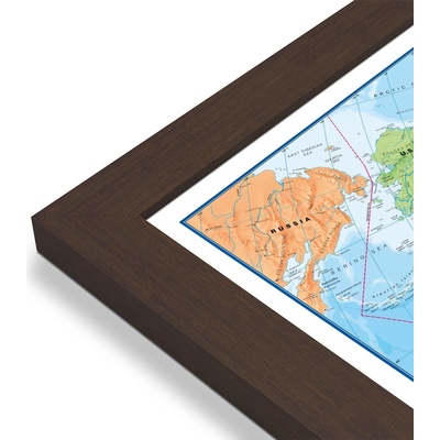 Maps International Svět - nástěnná politická mapa 195 x 120 cm (ANGL.) Varianta: mapa v dřevěném rámu, Provedení: Pegi skořice