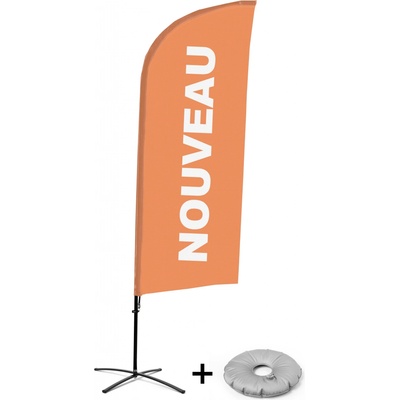 Jansen Display Kompletní sada reklamní vlajky ve tvaru křídla, Novinka, oranžová, francouzština Křížová Základna, 1273 x 3030 mm