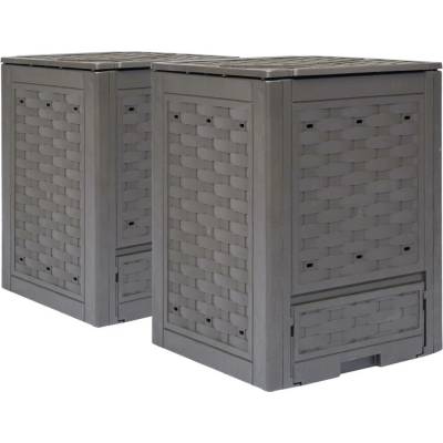 vidaXL zahradní kompostéry 2 ks hnědé 60x60x83 cm 600 l plast ratan 11461.278917