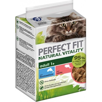 Perfect Fit Natural Vitality Adult 1+ krmivo pro kočky s rybami z volného moře a lososem 36 x 50 g
