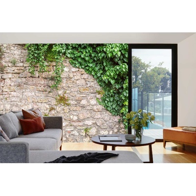 DIMEX ART Самозалепваща се флизелинова фототапета каменна стена с листа 375 x 250 см