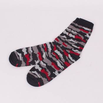 Мъжки памучни чорапи с камуфлажен десен в сиво, черно и червено