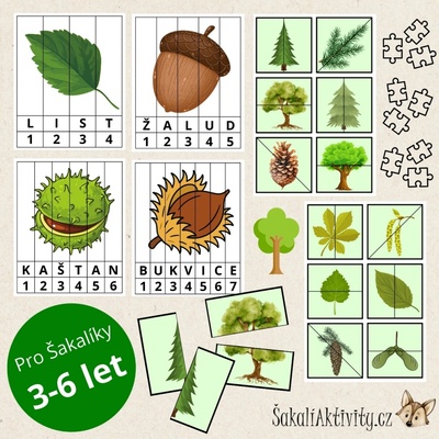 Puzzle - DEN STROMŮ - stromy, listy, plody, šišky Provedení: Tištěný + laminovaný soubor