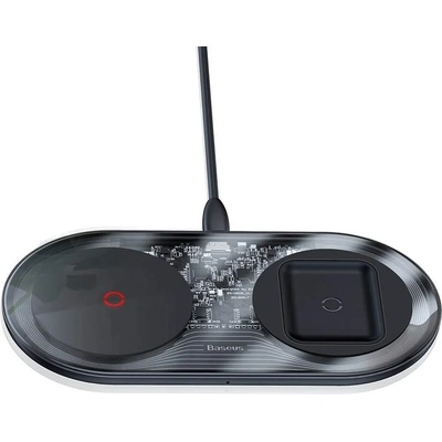 Baseus Simple 24W 2in1 Wireless Charger (TZWXJK-A01) - двойна поставка (пад) с Fast Charge технология за безжично зареждане за Qi съвместими устройства и Apple Airpods (прозраче