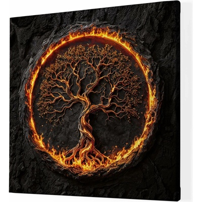 Obraz na plátně - Strom života v ohnivém kruhu Fuendo FeelHappy.cz Vyberte rozměr obrazu (šířka x výška): 80 x 80 cm