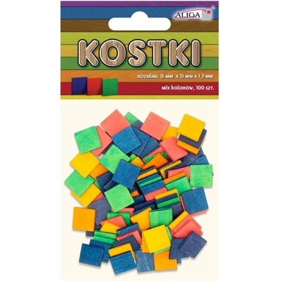 Dřevěné kostky 100ks různobarevné 15x15x1,3mm