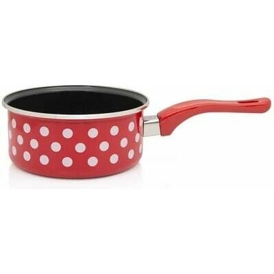 Metalac smaltovaný Randlík s rúčkou 14 cm - 1L Červené bodky, čierne vnútro