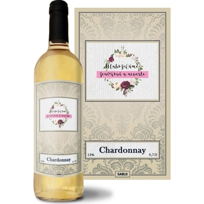 Sablio Gratulujeme nevieste a ženíchovi Chardonnay biele suché víno 12 % 0,75 l (čistá fľaša)