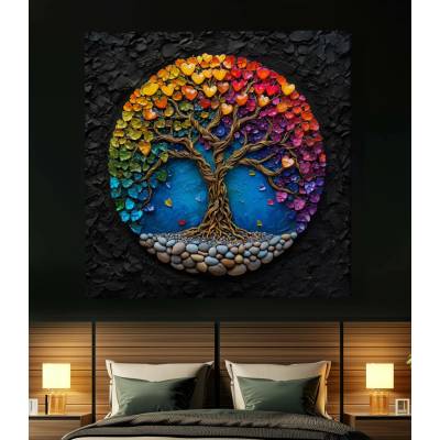 Obraz na plátně - Strom života Barevná srdce FeelHappy.cz Vyberte rozměr obrazu (šířka x výška): 40 x 40 cm