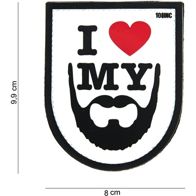 Gumová nášivka 101 Inc nápis I Love My Beard - biela
