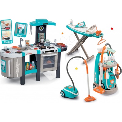 Smoby kuchynka elektronická Tefal French Touch Bubble a upratovací vozík s vysávačom a žehliacou doskou 311206-3